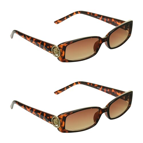 Image of proSPORT Full Lens Reading Sunglass Tinted Readers Women Small Gold or Silver Lion Crest Medusa Emblem Logo NOT BIFOCAL
