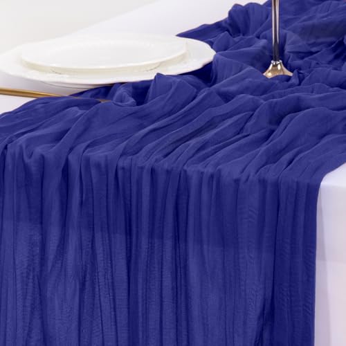 Image of Socomi 6pcs Royal Blue Cheesecloth Table Runner Boho Rustic Gauze 120 inch 10FT Cheese Cloth Runner for Wedding Party Baby Shower Birthday Home Decor Holiday Decorations