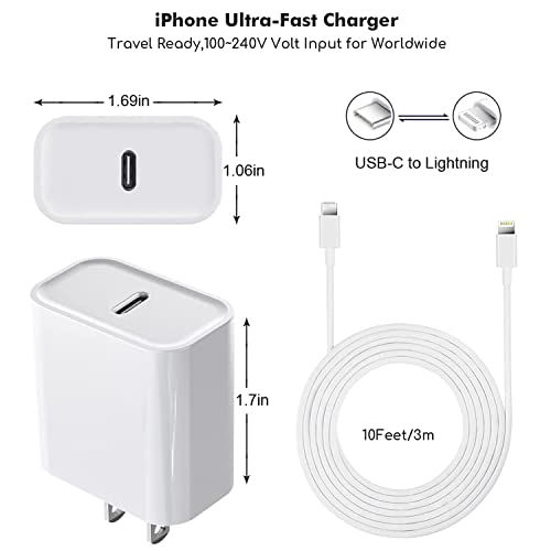 Iphone Fast Charger, 10 Ft Long [Apple Mfi Certified]Usb C To Lightning Cable 10 Foot Cord With 20W Type C Wall Charger Block Plug Box Power Adapter Compatible For Iphone 14/13/12/11/Pro/Max/X/Se/Ipad #TOP3