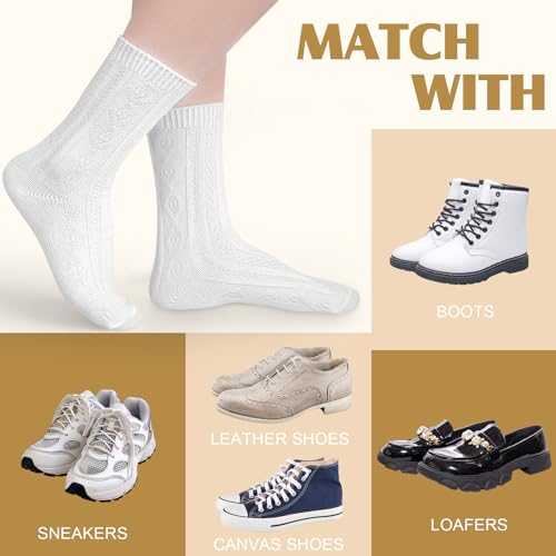 Image of Justay Crew Socks for Women, Cute Knit Boot Dress Cotton Socks | Athletic, Breathable, Warm, Soft, Comfortable, Calf, Gifts, Casual, Size 5-9, Fall