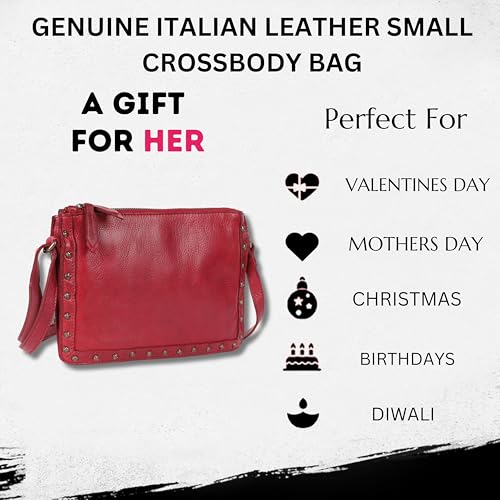 Image of Genuine Italian Leather Boho Studded Crossbody Shoulder Bag - Stylish, Durable, & Perfect for Everyday Use for women