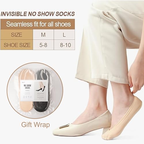 FAYBOX 6 Pairs No Show Socks Womens Ultra Low Cut Nylon Thin Socks for Flat Invisible Non Slip Liner Footies2