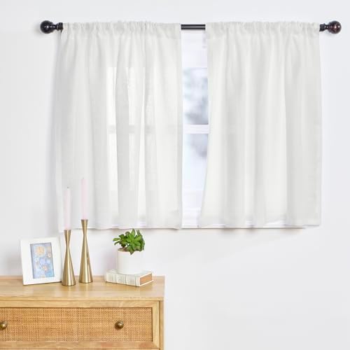 Solino Home 100% Pure Linen Sheer Curtain 18 Inches - European Fl...