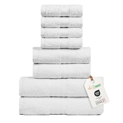 nice homeit Handtuch-Set aus 100 % Baumwolle, 8 Stück, Badetücher, hergestellt in Italien, Fitnessstudio, Hotel und Spa. Sehr saugfähig (Weiß)
