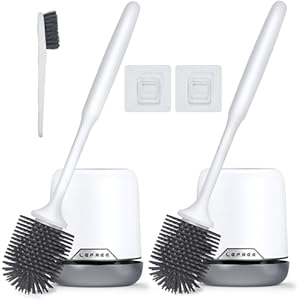 Lefree 2 Pack Silicone Toilet Brush Set with Ventilated Holder, Floor Standing & Wall Mounted Toilet Scrubber