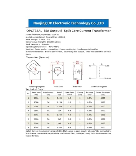 Transformador de corriente OPCT16AL 100A-1V con sensor de abrazadera CT split core 5