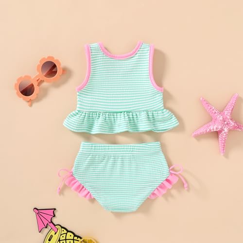 Image of HAPPYMA Baby Swimsuit Toddler Girl Bathing Suit Summer Stripe Bikini Set Beach Two Piece Swim Wear