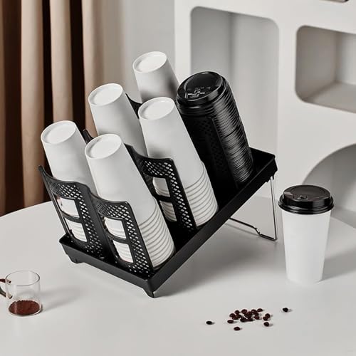 Cups Holder Organizer,Paper Cup and Lid Holder with 6 Compartment - Space Saving Non-Slip Storage Rack 6 Slots Kitchen Organization for Bar Table Cabinet