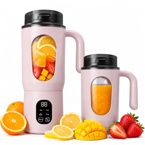 MeYuxg Batidora portátil de 550 ml, pequeña con mango, batidora portátil recargable por USB, para oficina, camping, gimnasio y viajes, color rosa