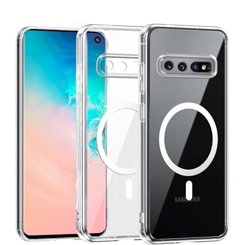 Tawarror Cover Magnetica per Samsung Galaxy S10, Compatibile con Magsafe, Trasparente Silicone Custodia per Samsung S10, Hard PC + Bumper TPU Antiurto Antigraffio Protettiva Case