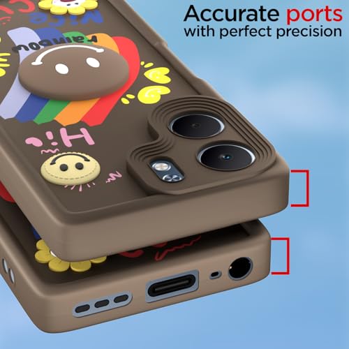 Image of Pikkme Back Cover for Oppo A5x | Soft Silicone| Cute Rainbow Smile & 3D Cartoon Flower Design | Shockproof Raised Camera Protection Bumper Case (Brown)