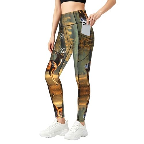 Leggings con estampado de ciervo pantalones de entrenamiento elasticos ropa para clima