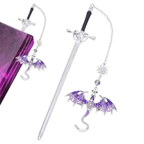 QYJMLH Sword dragon signets, Metal Marque Page, Marque pages Dragon, Style vintage, accroche en métal, signe de lecture, anniversaire, enseignant-(20.5 * 6 * 7.2CM) (violet)
