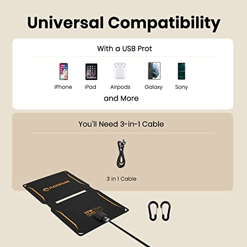 Image of FlexSolar 10W Portable Solar Chargers 5V USB Small Power Emergency ETFE Panels Foldable IP67 Waterproof Camping Hiking Backpacking for Phones Fans Flashlight Watches Small Power Banks Battery Packs