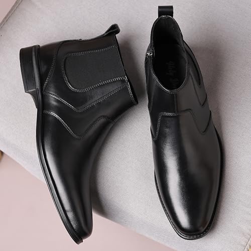 Image of Holy dove Chelsea Boots Men - Genuine Leather,Chelsea Boots for Men with Side Zipper, Casual Slip-On Ankle Boots, Chukka & Oxford Style Dress Boots