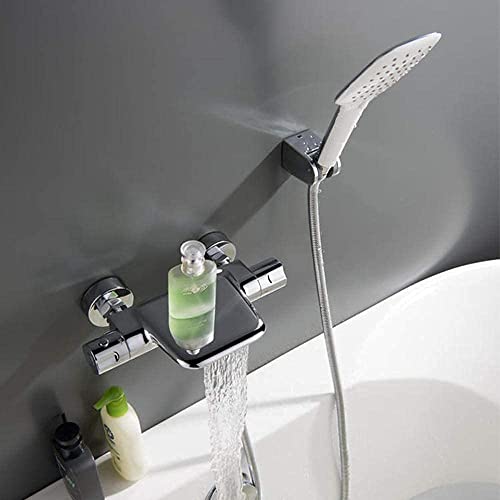 Mitigeur de douche double levier avec robinets de bain cascade et douchette chrome - 2
