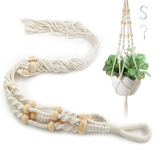 xiaoxiaozhijia Makramee Blumenampel,Hängetopf für Pflanzen,Hängeampel Innen mit Haken für Wohnzimmer,Außen,Balkon,Fenster,Balkone Wanddekoration (Beige-Perlen-Quasten)