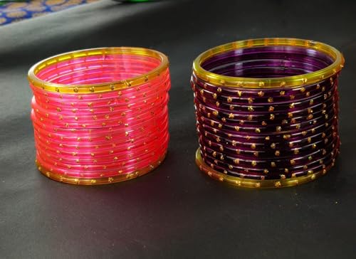 Image of NMII Glass with Plain and Glossy Finished Bangle Set For Women and Girls