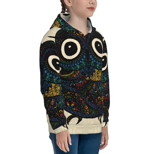 Owl with Mandala Kids Pullover Hoodies Boys Sweatshirts Girls Athletic Clothes with Pocket3