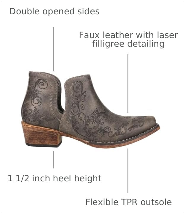 Image of ROPER Womens Ava Laser Embossed Snip Toe Casual Boots Ankle Low Heel 1-2 inch - Grey
