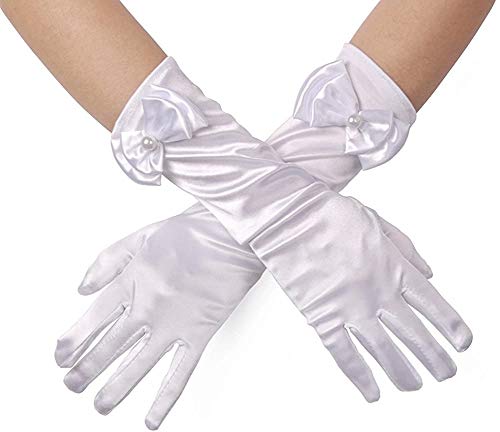 Image of FancyDressWale Girls Satin Long Gloves for Princess Dress Up Party With Bows