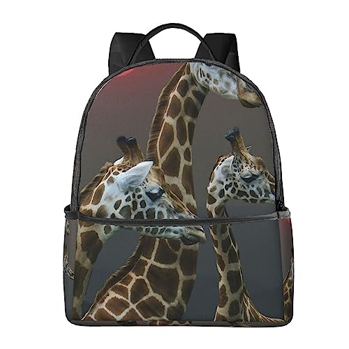 Sac à dos de sport en plein air noir avec motif girafe au coucher du soleil taille unique