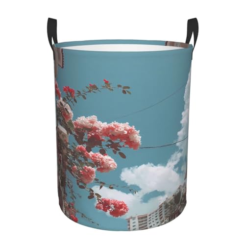 Flowers On The Balcony Circular Laundry Basket Medium with Storage
