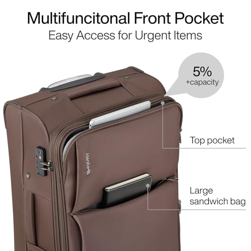 Hanke 3 Piece Luggage Sets Softside Expandable Carry On Luggage Set Travel Suitcase Sets with Spinner Wheels TSA Approved Luggage(Coffee, 20in/24in/28in)