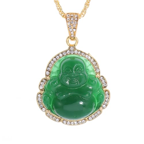 Collier Pendentif Vert Maitreya en pierre style jade véritable amulette chinoise artisanale