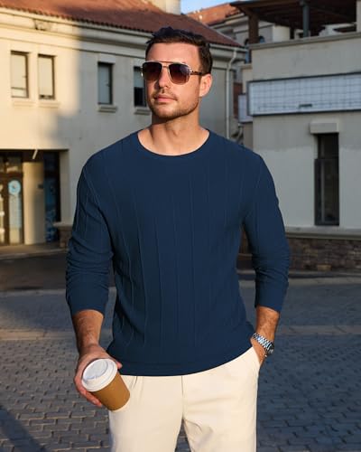 Lexiart Mens Casual Knit Sweater Long Sleeve Crew Neck Thermal Shirts Slim Fit Ribbed Pullover Sweatshirts2
