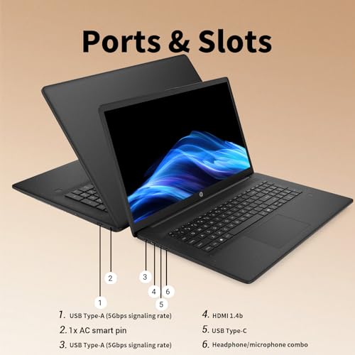 Image of HP Essential 17.3 inch HD+ Laptop, Intel Core 5 120U, 8GB RAM, 256GB SSD, Windows 11 Home, Black
