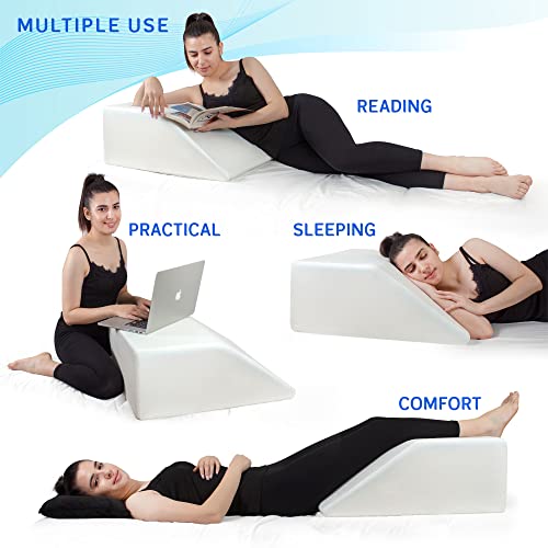 Leg Elevation Pillow With Memory Foam Top - Elevated Leg Rest Pillow For Circulation, Swelling, Knee Pain Relief - Wedge Pillow For Legs, Sleeping, Reading, Relaxing - Washable Cover (10 Inch) #TOP1