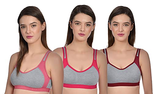 Image of Aimly Women's Cotton Non-Padded Wire Free Full Coverage Bra Searose, Dark, Pink, Maroon Size: 38