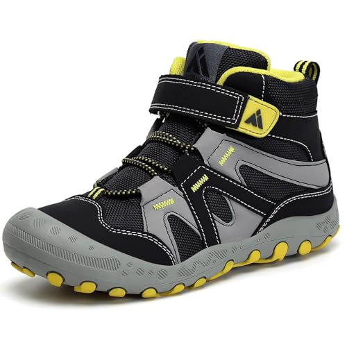 Mishansha Ragazzi Scarpe da Trekking Antiscivolo Escursionismo da Calzature Traspiranti Outdoor Multisport Scarpe per Bambini Nero Chiaro 35 EU
