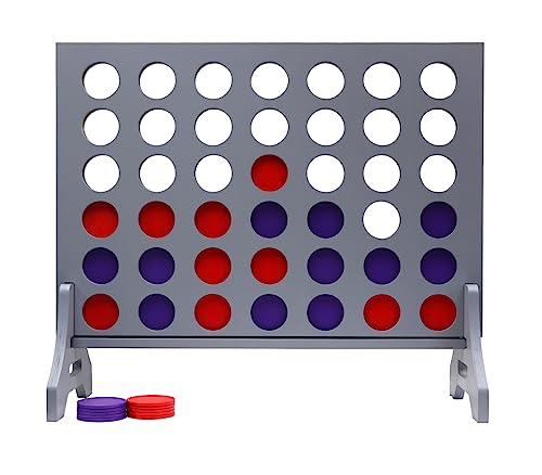 Image of Giant 4 in a Row Game for Family & Adults - Tailgating Pros Jumbo Grey Wooden Four in a Row Indoor & Outdoor Yard Game for Family Party Fun, Portable Activities for Patio, Backyard, and Camping