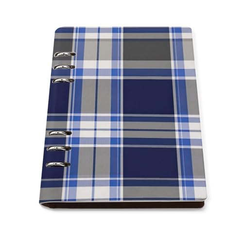 Carnet de notes A5 rechargeable organiseur en cuir écossais bleu et gris
