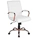 Flash Furniture Whitney Mid-Back Swivel LeatherSoft Desk Chair with Padded Seat and Armrests, Adjustable Height Padded LeatherSoft Office Chair, White/Rose Gold