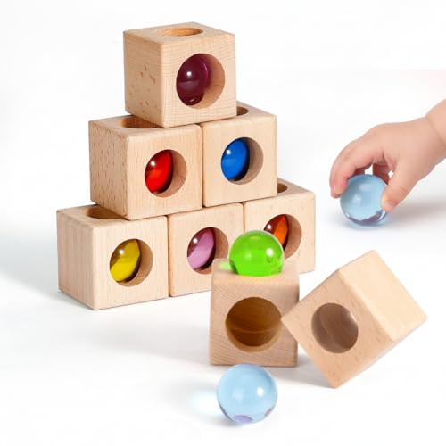 Image of Woodtoe Building Blocks for Kids, Montessori Stacking Toy for 3-6 Year Old | Wooden Blocks with 8 PCS Gem Balls, Educational STEM Creative Sensory Toy, Birthday Gifts for Kids Boys Girls