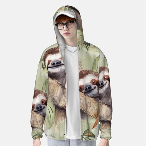 Men's Sun Protection Hoodie UPF 50+ Watercolor Sloth Rash Guard Long Sleeve Women's Sun Shirts Lightweight4