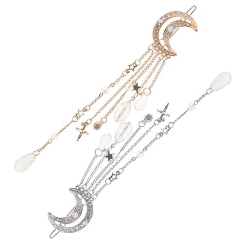 MUSISALY 2個タッセル付き月モチーフヘアクリップ バレッタ ヘアピン パーティー用ヘッドウェア 軽量で使いやすいヘアアクセサリー