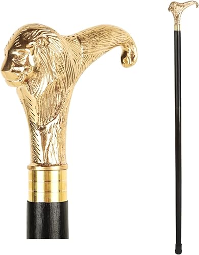Canne en laiton tête de lion pour vos promenades et voyages de caractère
