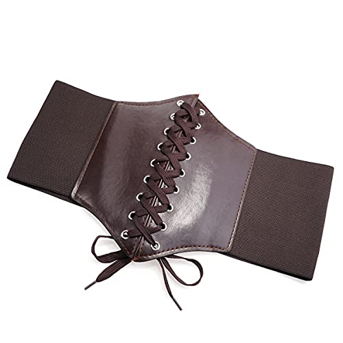 Leather Corset Belt for Women Lace-up Elastic Waist Belt Retro Wide Cinch Belt Waistband for Women Dresses3
