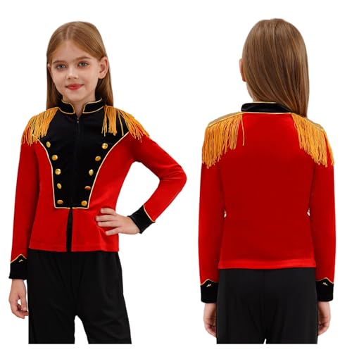 Kids Girls Long Sleeve Zipper Front Velvet Jacket with Drummer Cap for Carnival Marching Band3