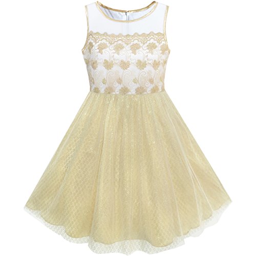 Image of Sunny Fashion Girls Dress Shinning Sequins Beige Tulle Layers Wedding Pageant