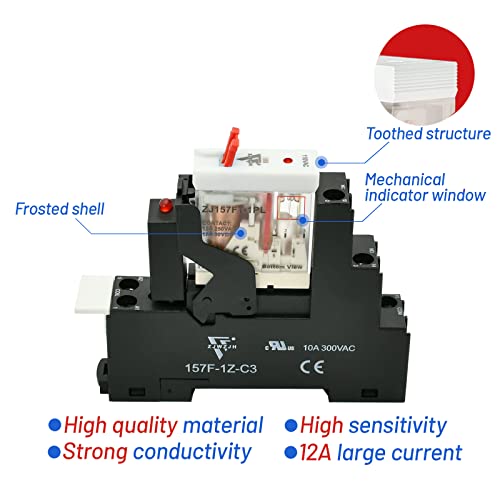 12 Amp Power Relay Switch Electromagnetic with Test Button 110V 120V SPDT 1NO 1NC Socket Base with Indicator Light, UL Certification (5 Pin- 12A, AC 110V) - Thumbnail 7