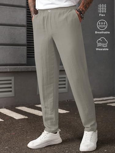 Image of TAGDO Men's Cotton Casual Premium Linen Blend Pants | Lightweight & Breathable Fabric | Elastic Waist with Button | Loose Fit | Perfect for Holidays & Travel (2055)