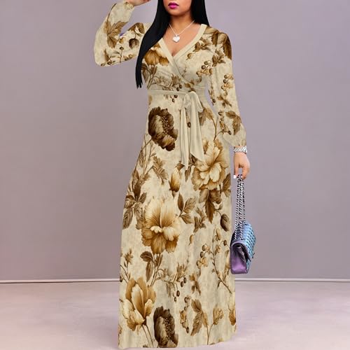 Image of PinkPatty Women's Long Sleeve Maxi Dress Plus Size Casual V Neck Wrap Dress with Pockets&Belt