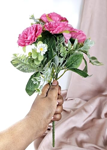 Image of SATYAM KRAFT 1 Bunch Artificial Carnation Flower Stick for Home Decor, Bedroom, Living Room, Balcony, Office Desk, Wedding, Marriage Decoration, Gift, Festival, Shelf & Corner Decoration (Dark Pink)
