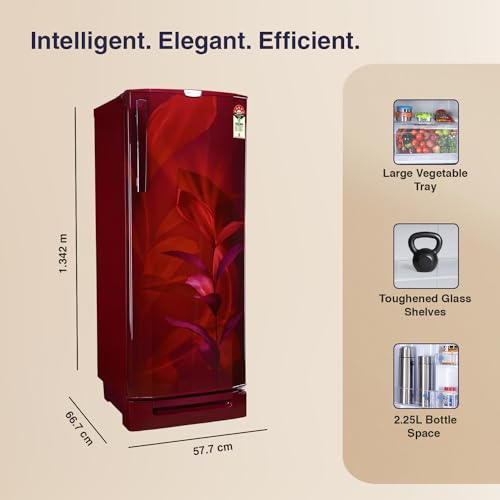 Image of Godrej 202 L 5 Star Advanced Inverter, Jumbo Vegetable Tray Direct Cool Single Door Refrigerator With Base Drawer(, RD 210E TDI MN WN, Marine Wine)