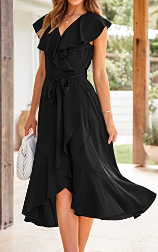PRETTYGARDEN Women Summer Bohemian Slit Ruffle Beach Dresses Casual Cross V Neck Tie Dress A-Line Swing Midi Sun Dress (Black,X-Large) by PRETTYGARDEN - Image 10